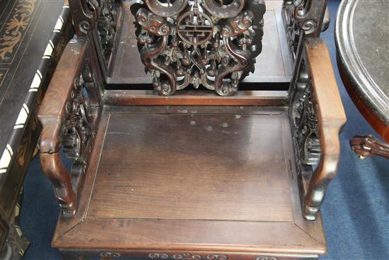 Two Chinese rosewood armchairs, late 19th century,